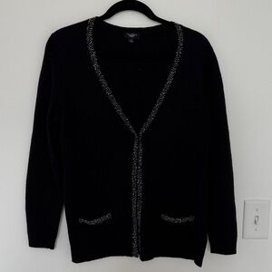 Talbots Lambswool/Angora Rabbit Hair Blend Black Cardigan Beaded Detail - Size L
